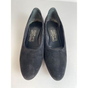 Salvatore Ferragamo Black Suede Wedge Heels Made in Italy Women's Shoes 7